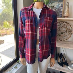 Mossimo Supply Co, Boyfriend Fit Button Up Red/Navy Flannel Shirt, Women’s Small